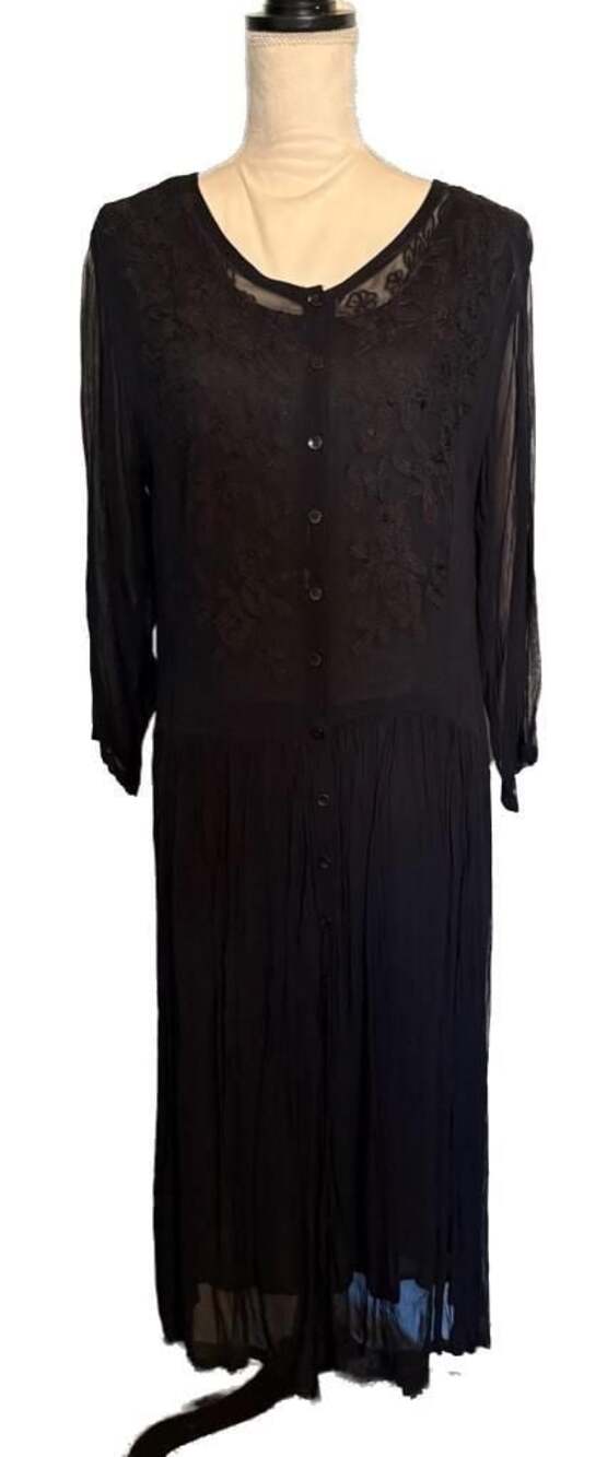 Rare VTG Whimseygoth Nostalgia Black Button-Front Midi Dress Embroidered Floral